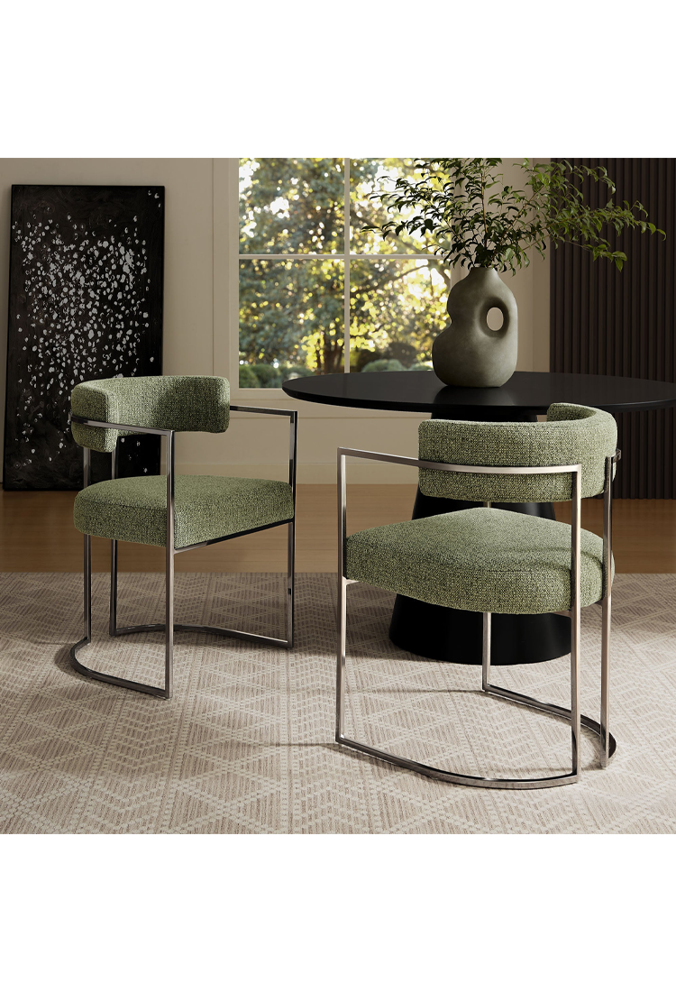 Ardenza Curved Back Fabric and Metal Dining Chair,Silver Leaf