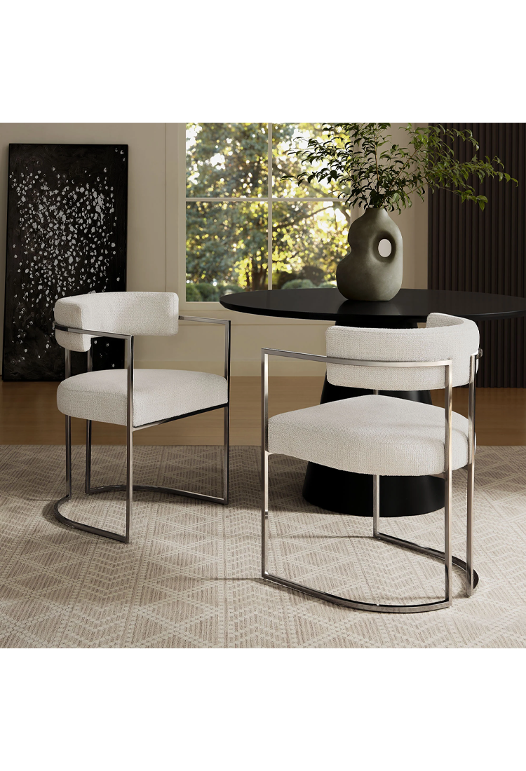 Ardenza Curved Back Fabric and Metal Dining Chair,Silver Cream