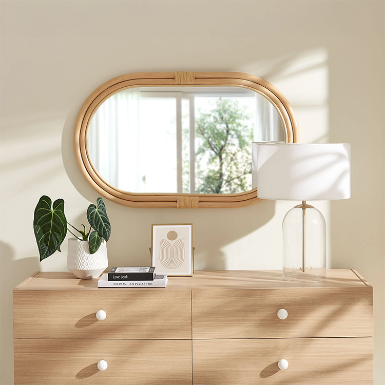 Corsie Oval Rattan Wall Mirror, Natural