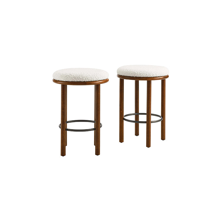 Pebble Boucle Walnut Ivory Counter Stools, Set of 2