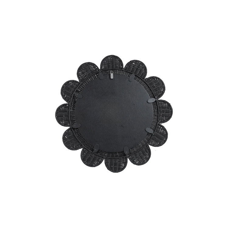 Coraline Rattan Round Wall Mirror, Black