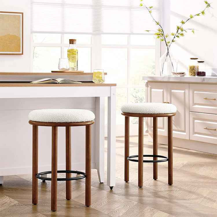 Pebble Boucle Walnut Ivory Counter Stools, Set of 2