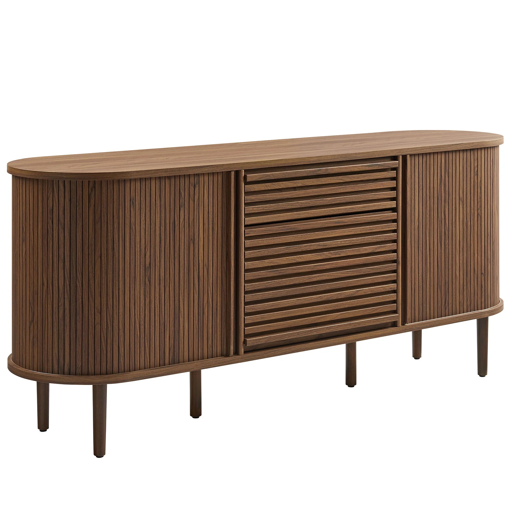 Harjan Fluted Oval Sideboard Cabinet in Walnut