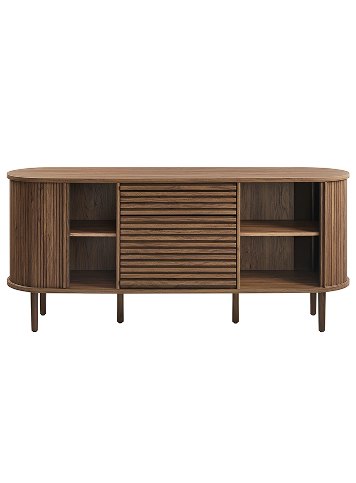 Harjan Fluted Oval Sideboard Cabinet in Walnut