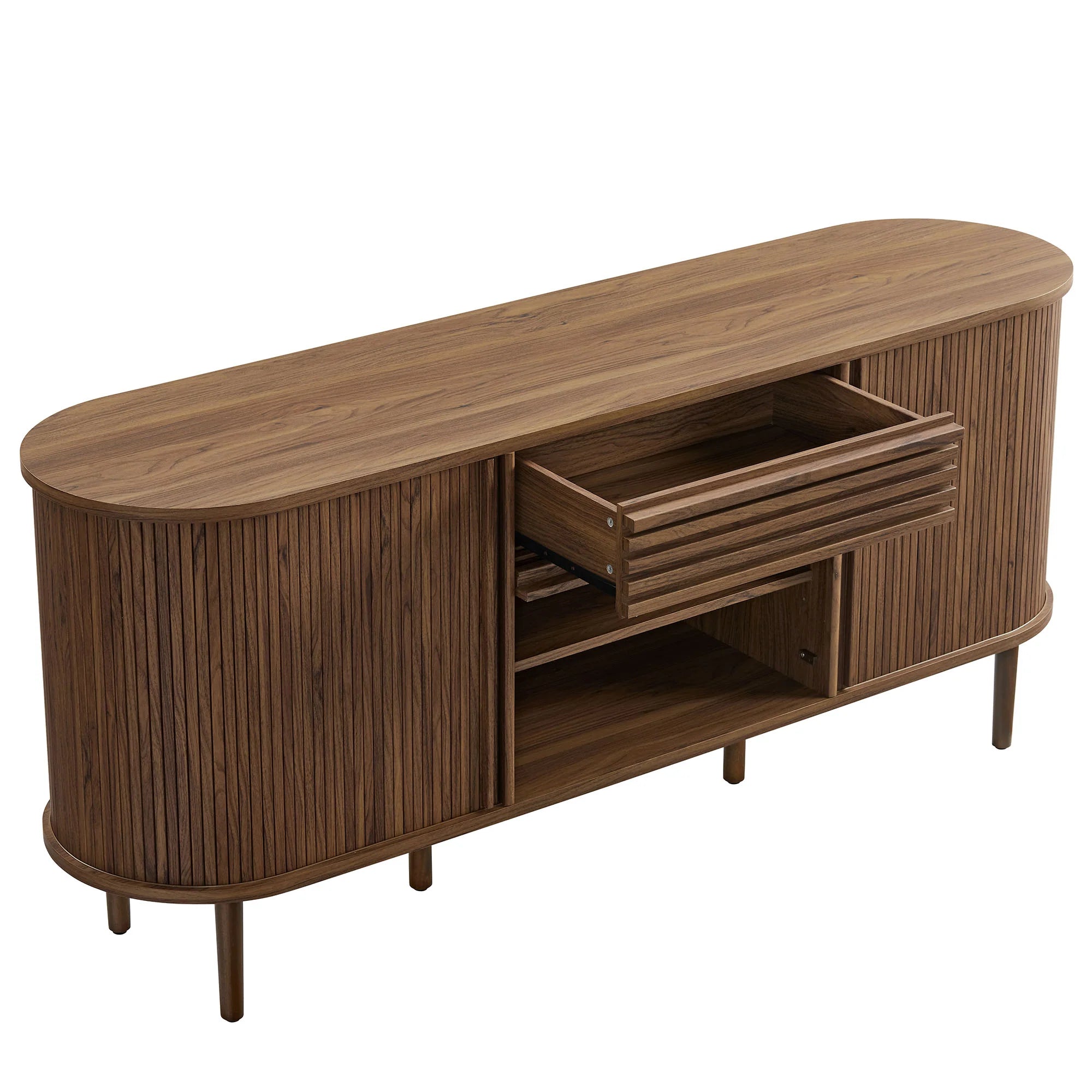 Harjan Fluted Oval Sideboard Cabinet in Walnut