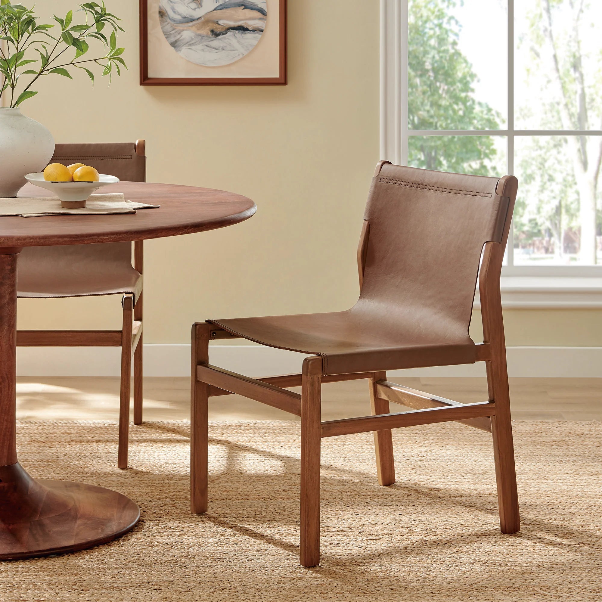 Sono Leather Dining Side Chair in Nutmeg Brown