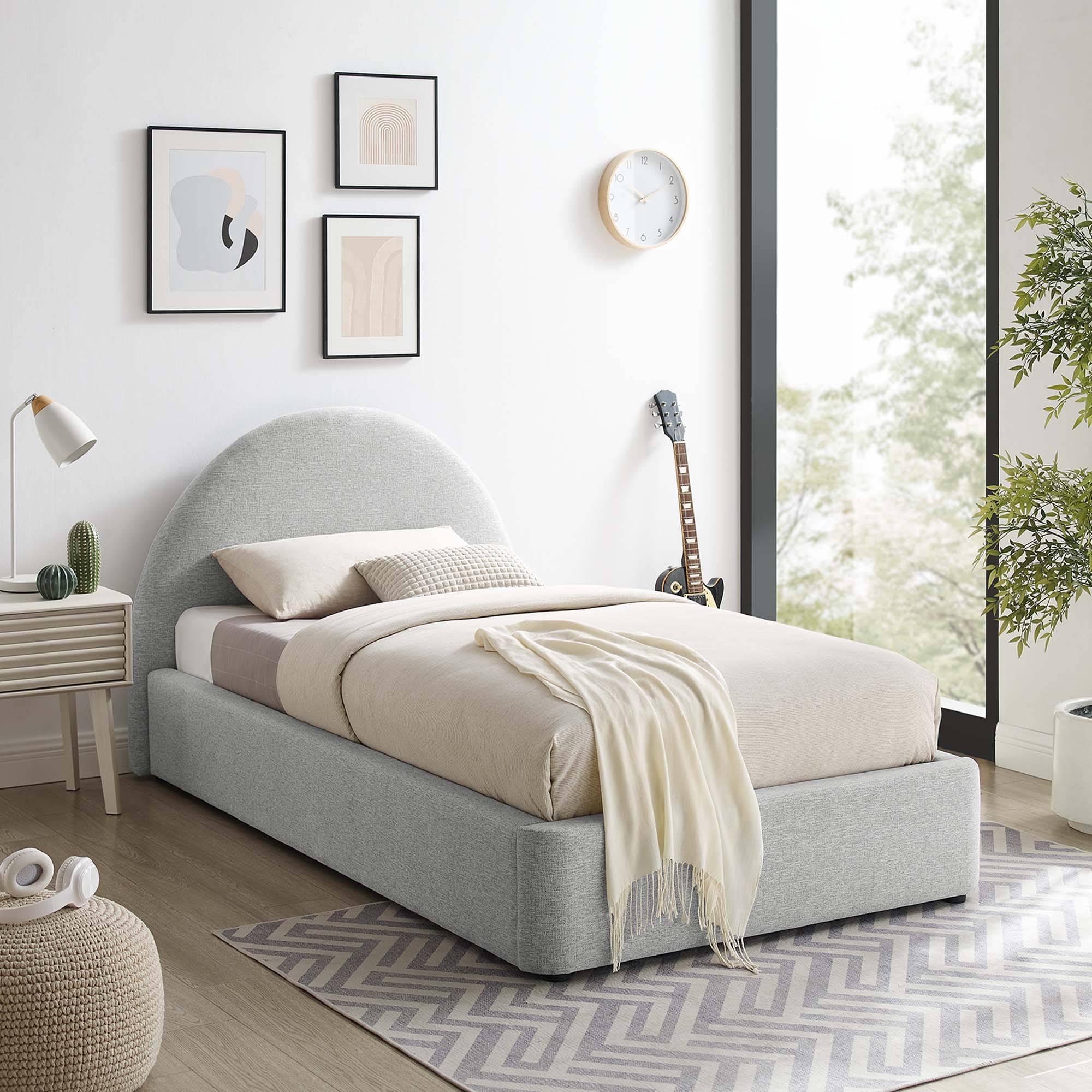 Resorts Upholstered Twin Bed, Light Gray