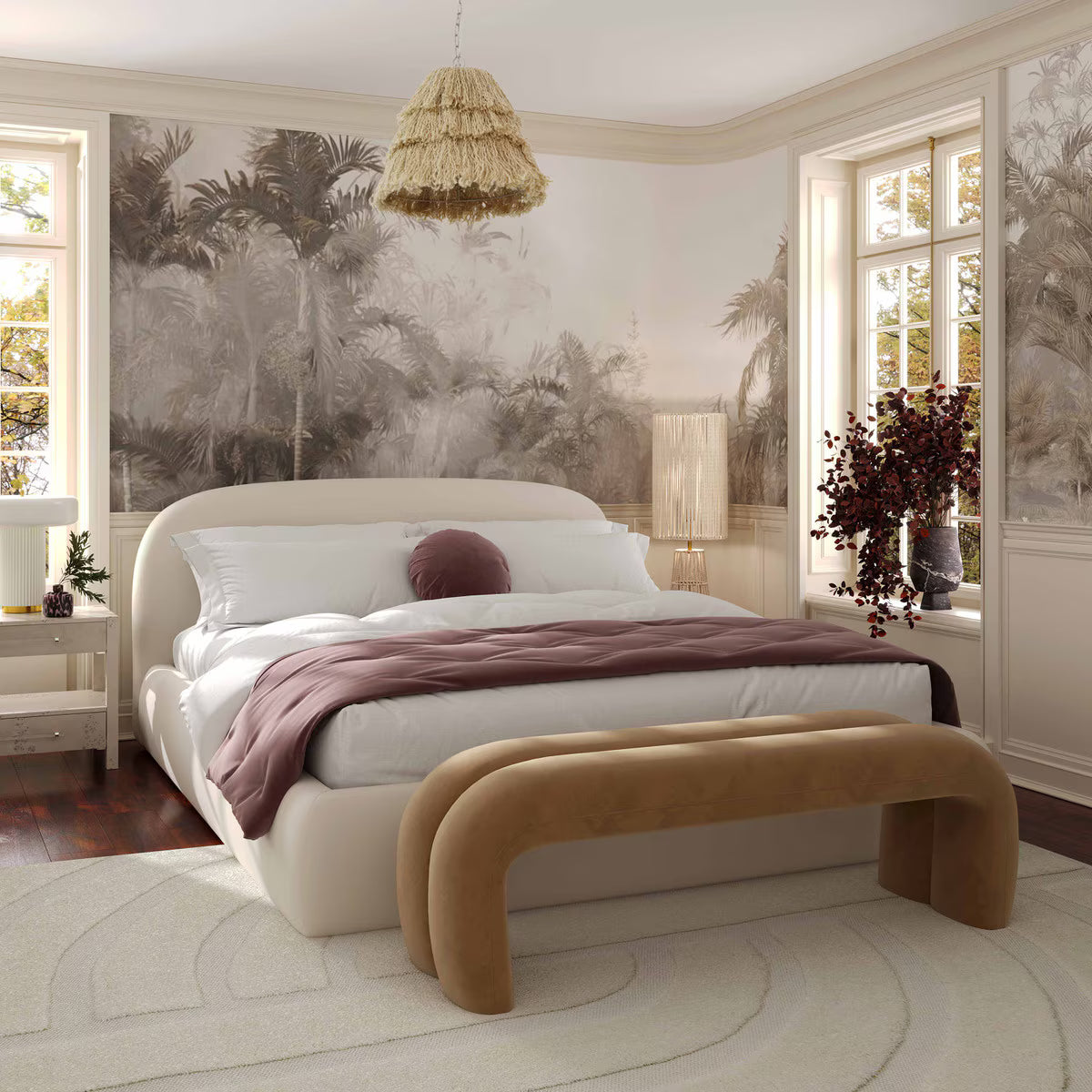 Barry Cream Textured Velvet Queen Bed