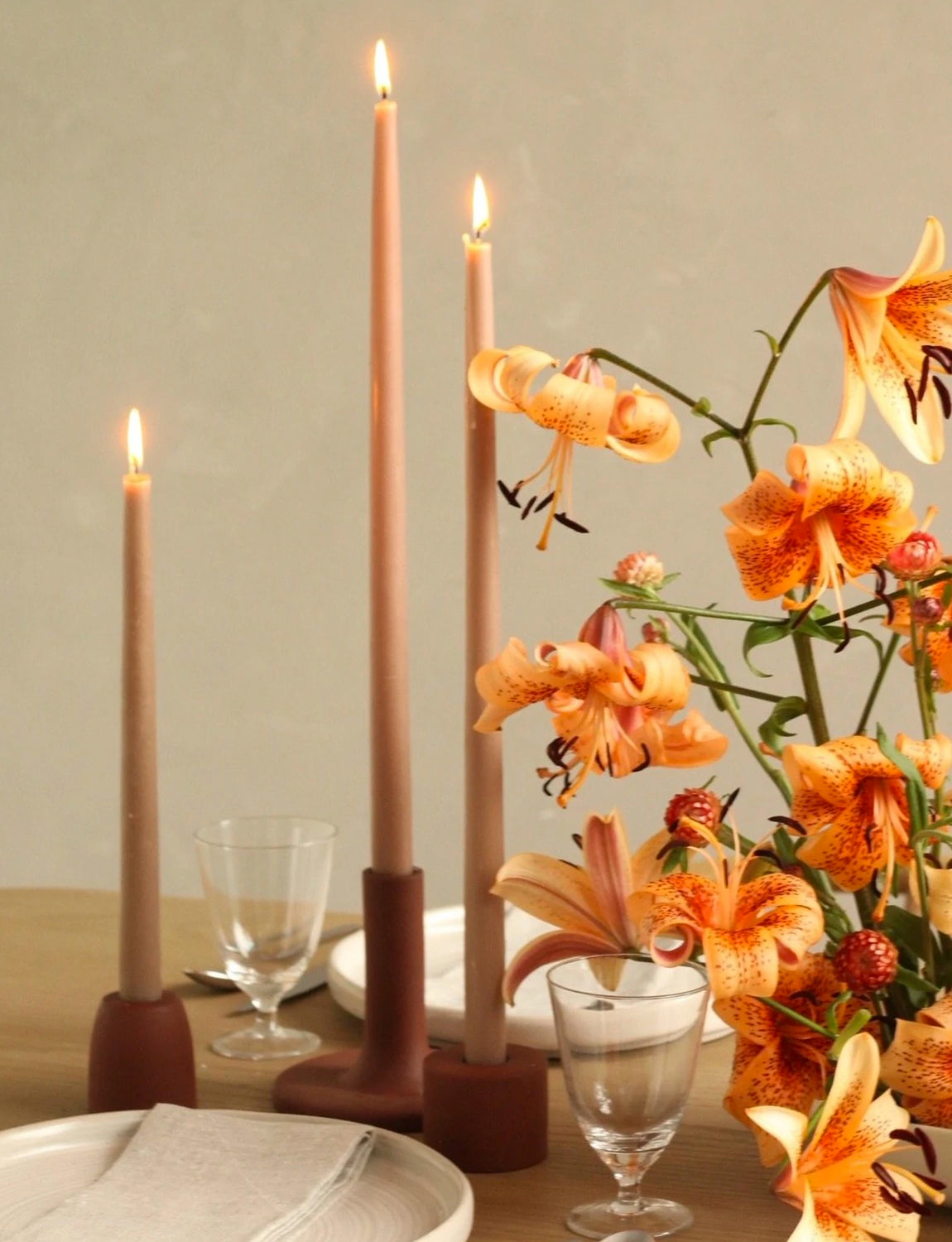Dipped Taper Candles, greige