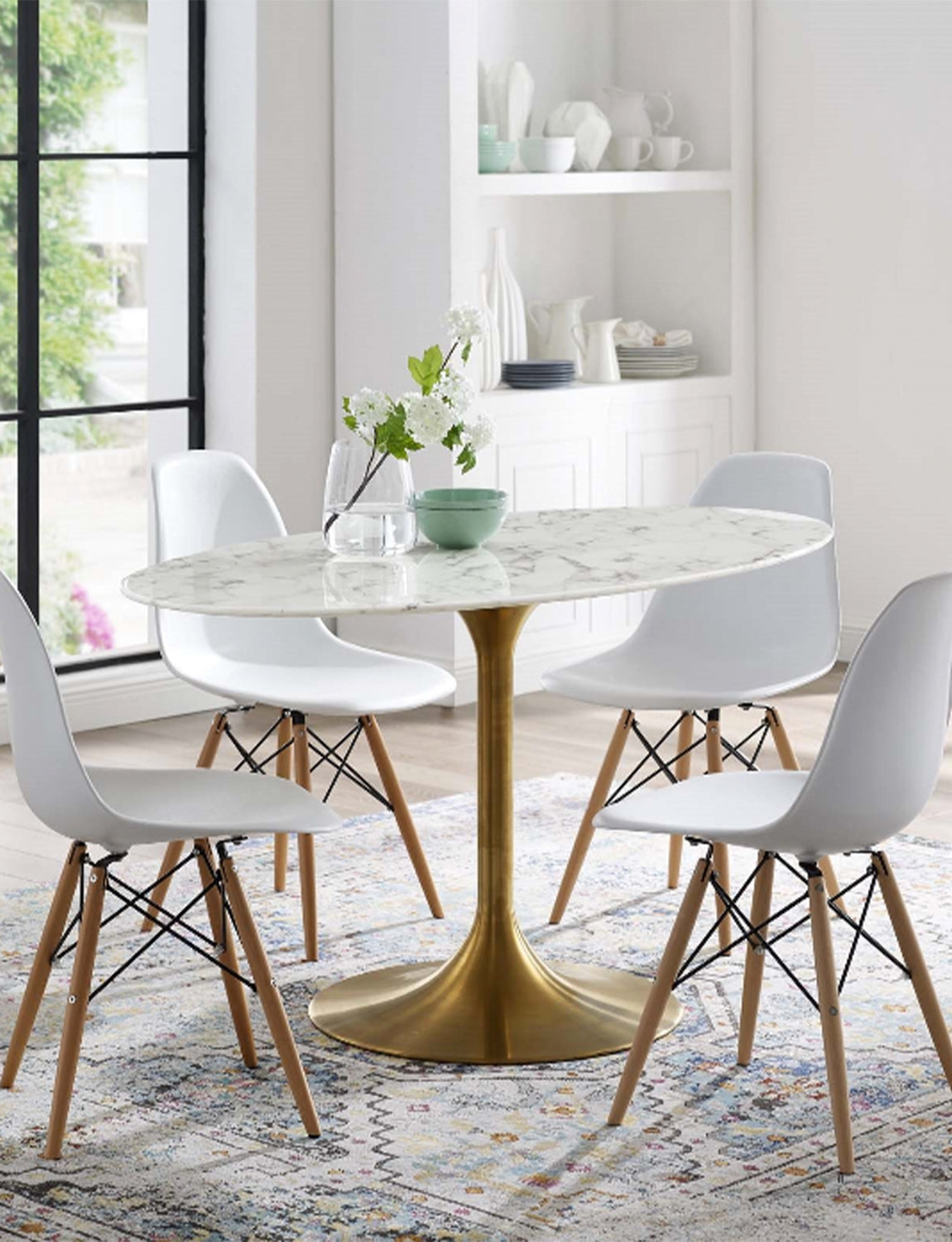 Lily Oval Marble 54" Dining Table, gold base