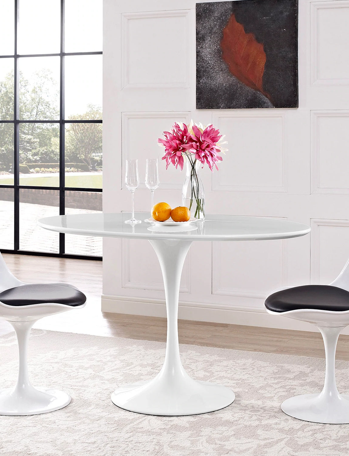 Lily White Oval Dining Table, white base