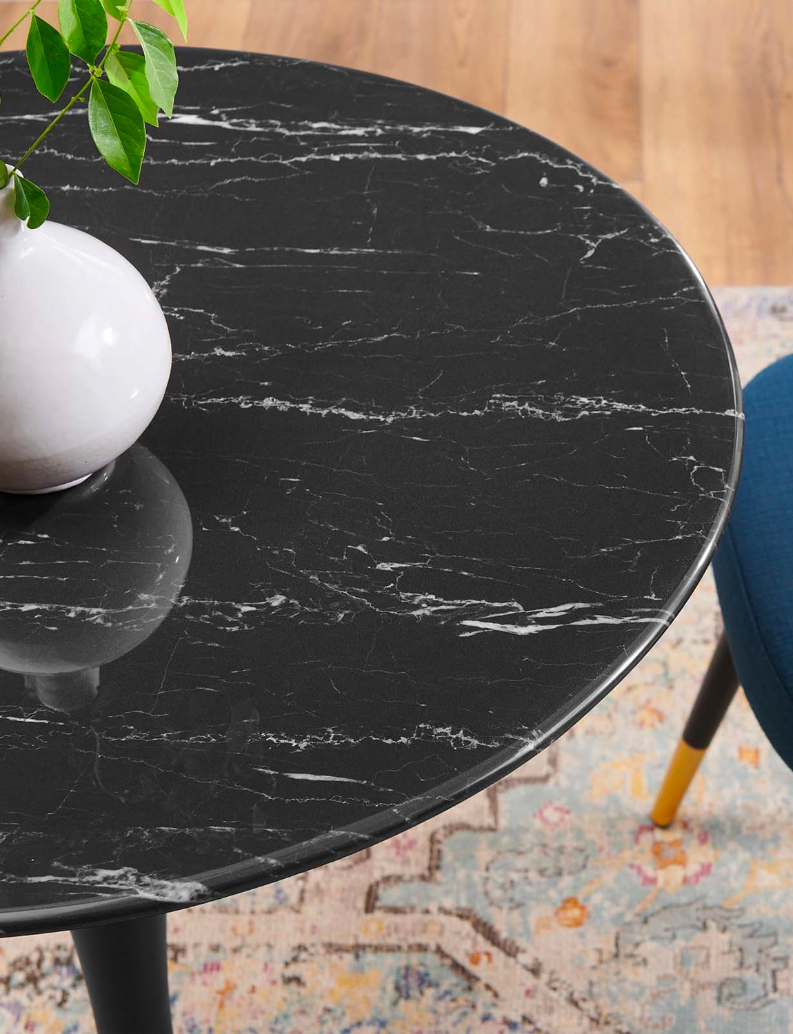 Lily Round Black Marble Dining Table, black base