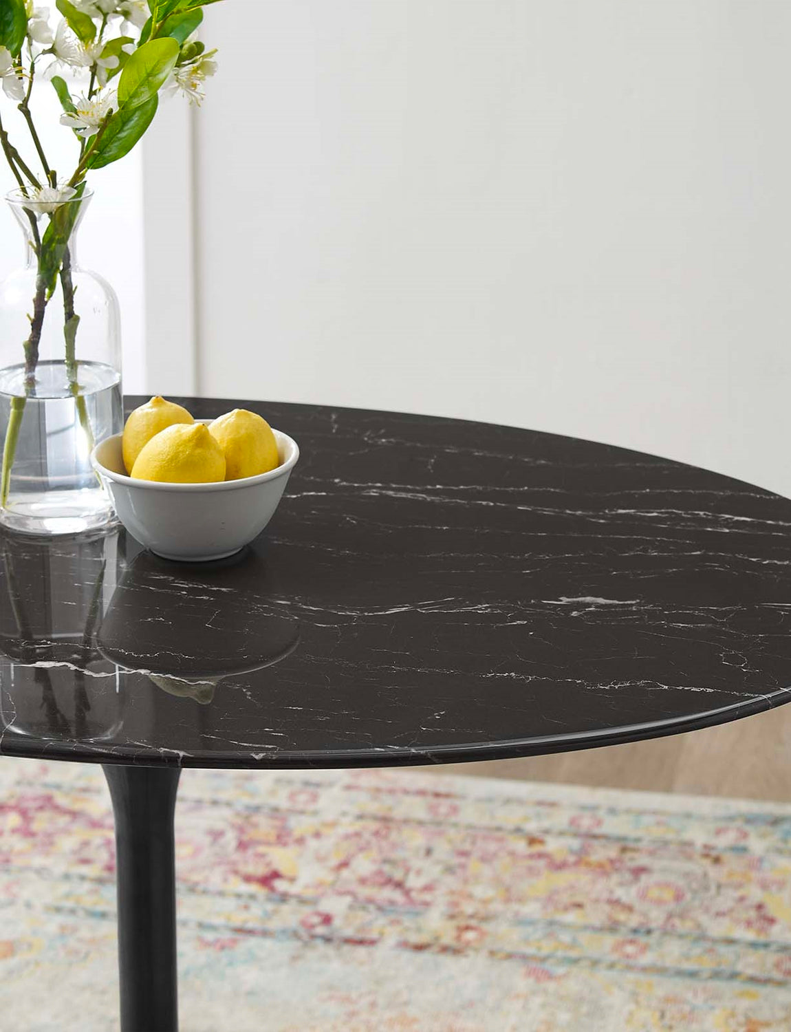 Lily Black Oval Marble Dining Table, black base